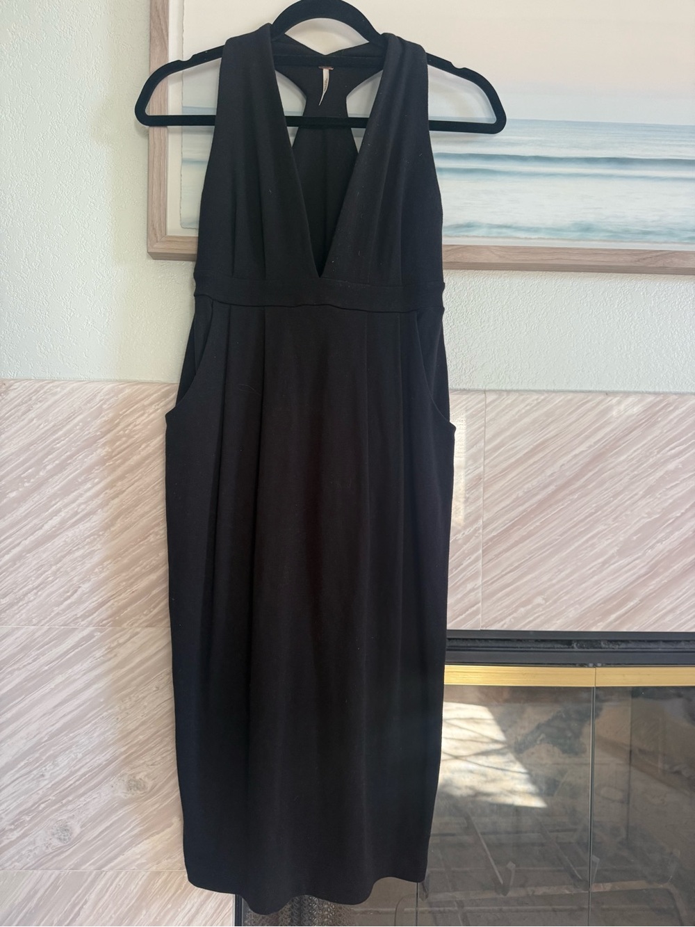 Free people Sleeveless Black Midi Dress with Deep V-Neck